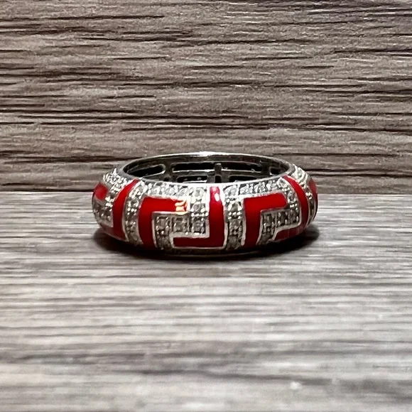 Hidalgo Sterling Silver Red Enamel Diamonique Eternity Band Ring, Size 6 - Picture 6 of 7